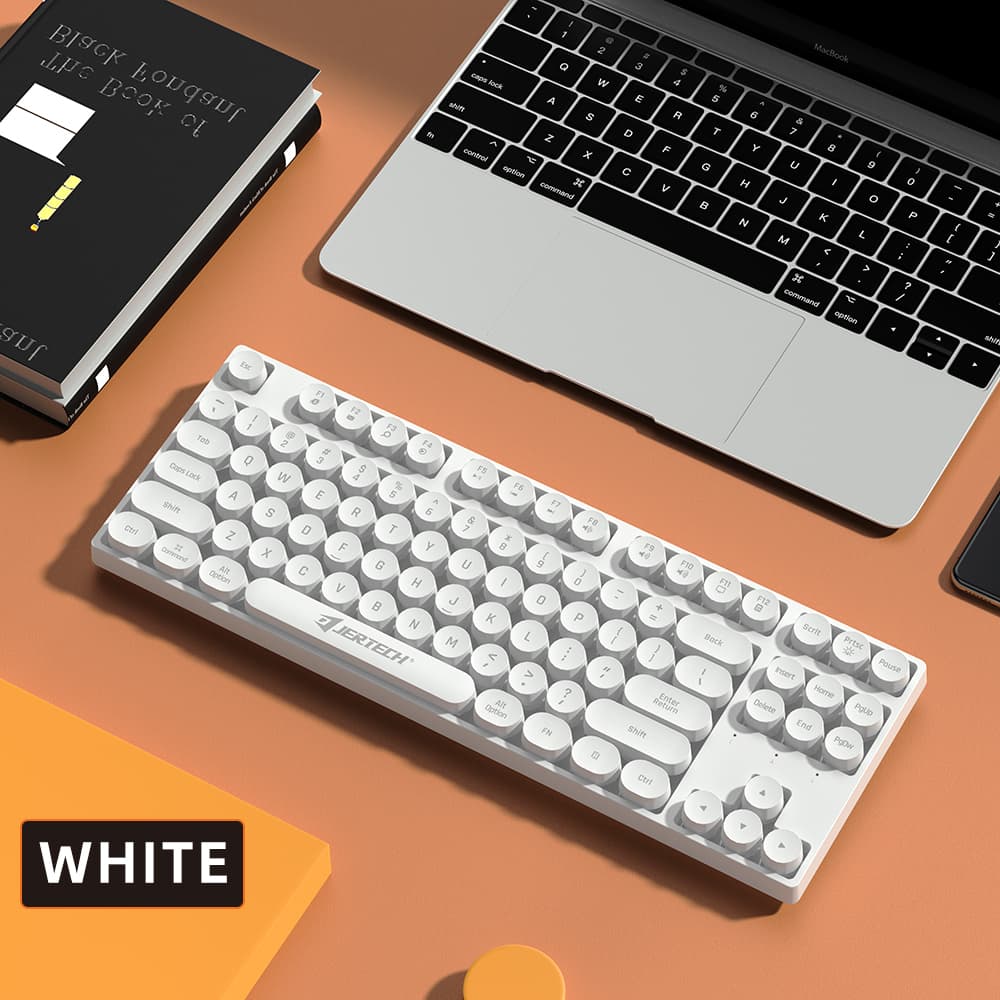 JERTECH DK600 New Portable 80% White with Black Keycaps pink and Blue Round Keys Laptop Gaming Custom Keyboard Led