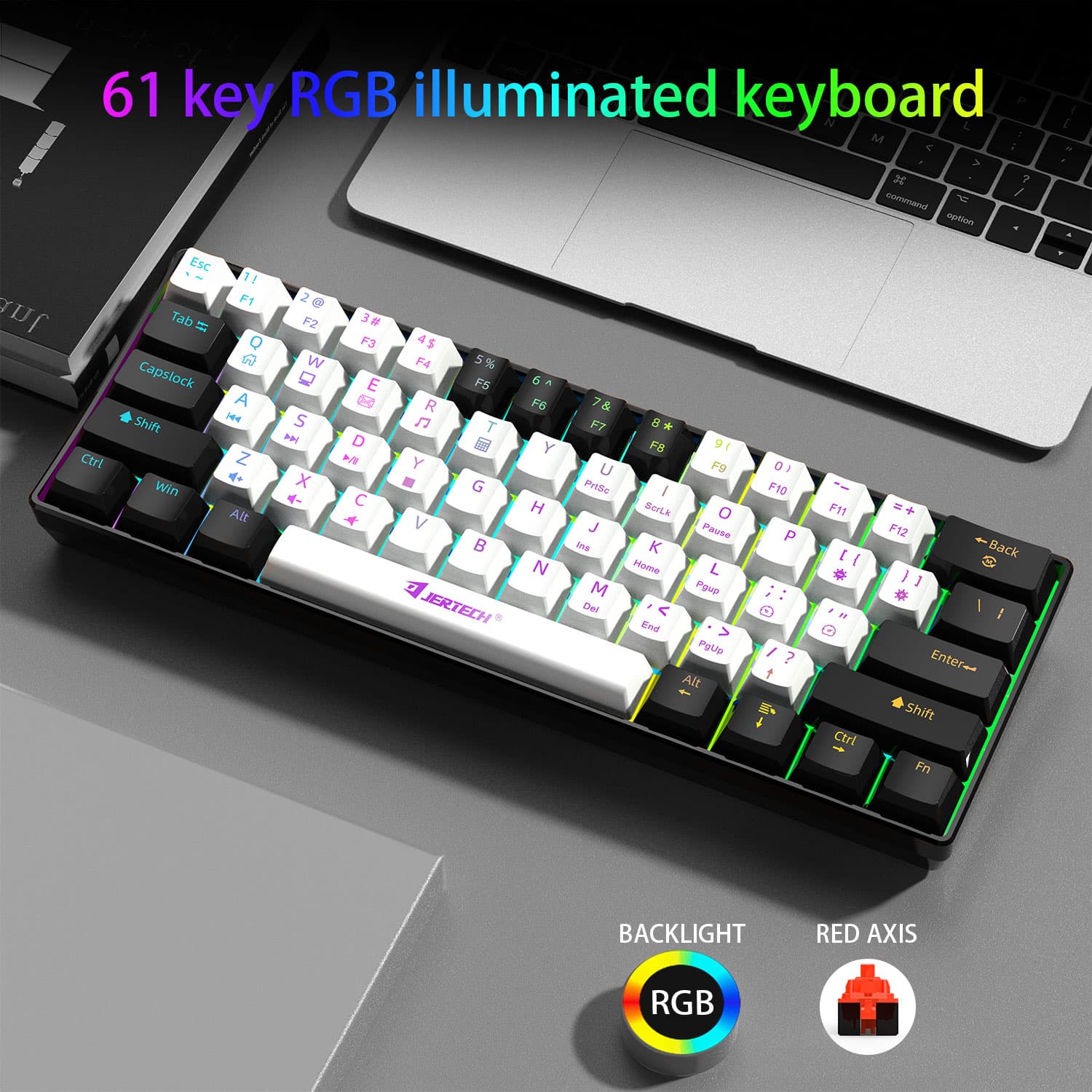 ERTECH JK540 Custom Wholesale White Arabic Mini Split Gamer 60 Percent Keyboard Red Switch Wired RGB Gaming Mechanical Keyboard